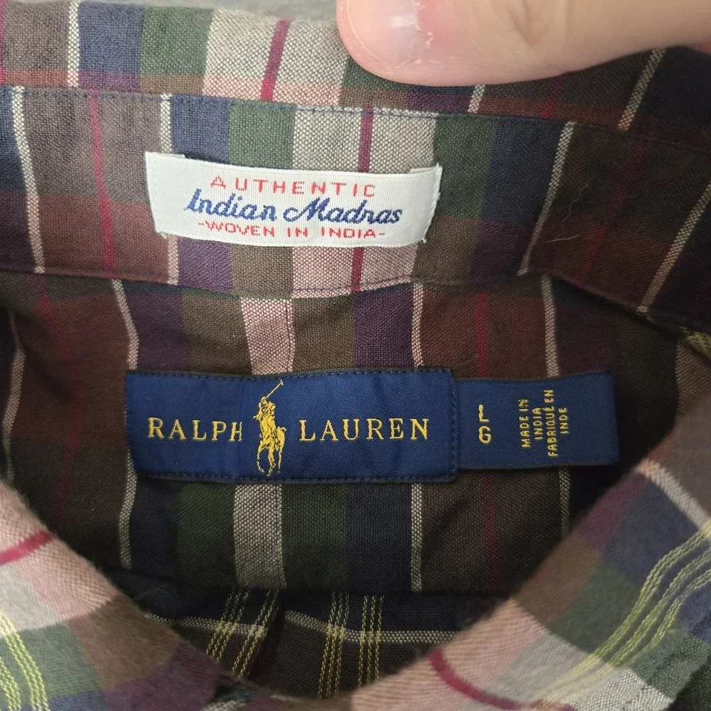 Polo Ralph Lauren Shirt Mens Large Indian Madras Plaid Lightweight Woven Cotton